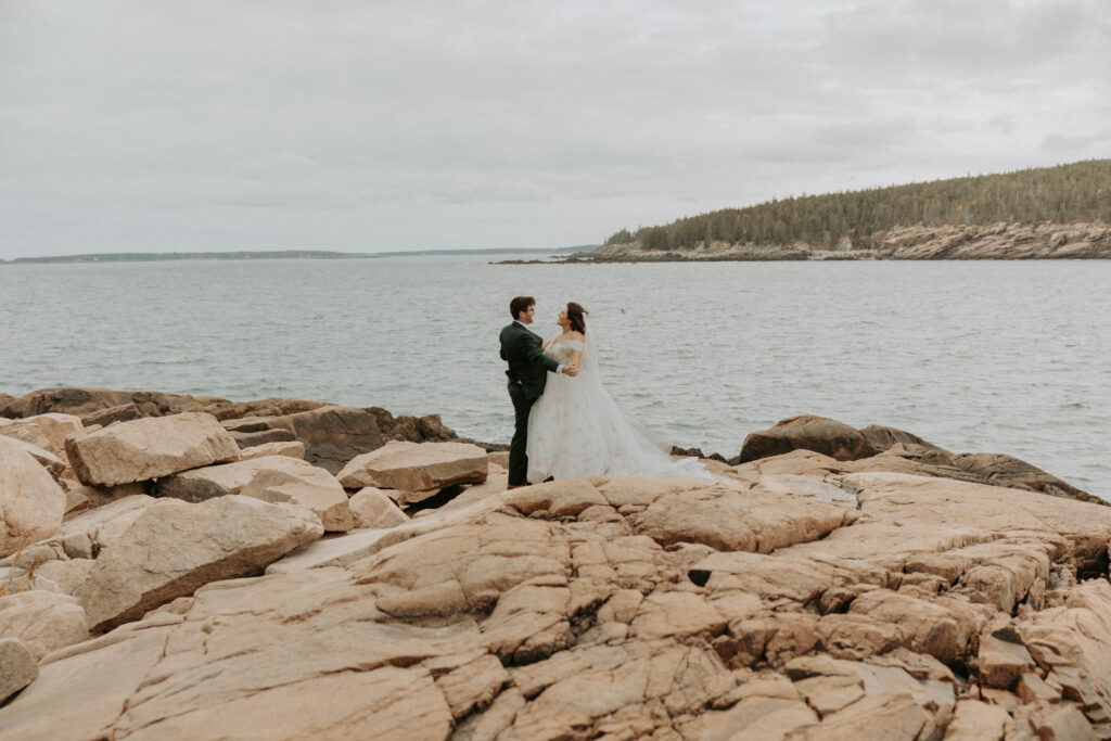 Coastal wedding portrait at Otter Point