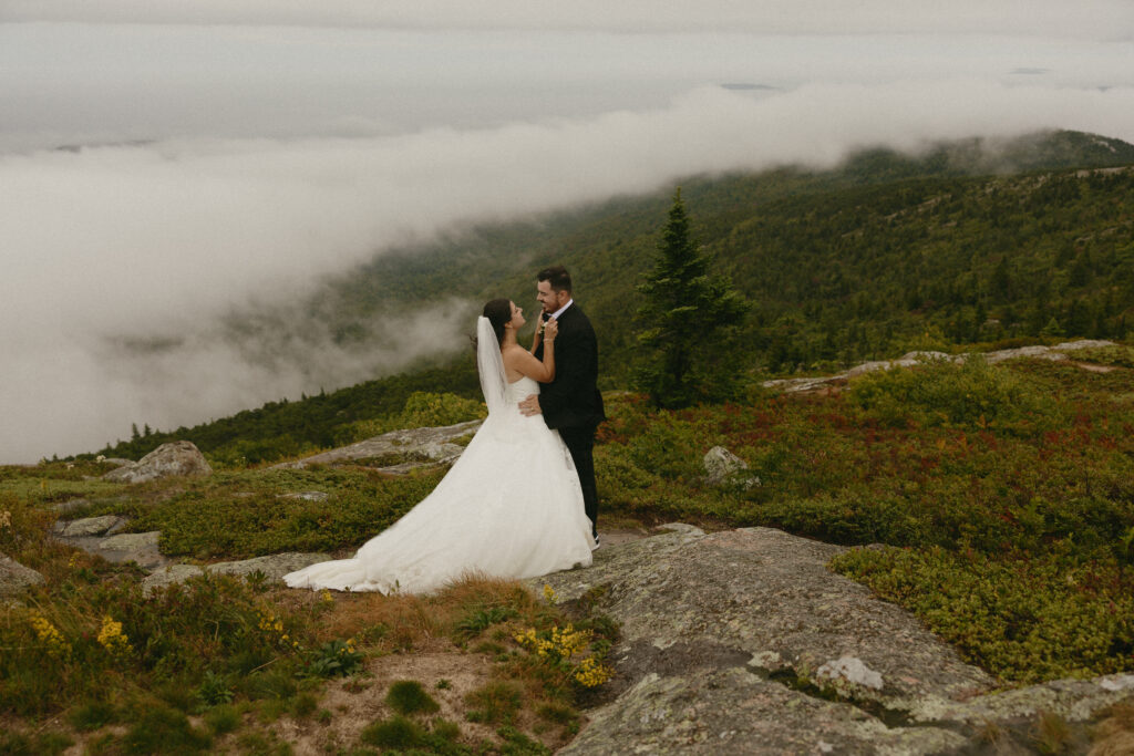 Cadillac mountain elopement in fog